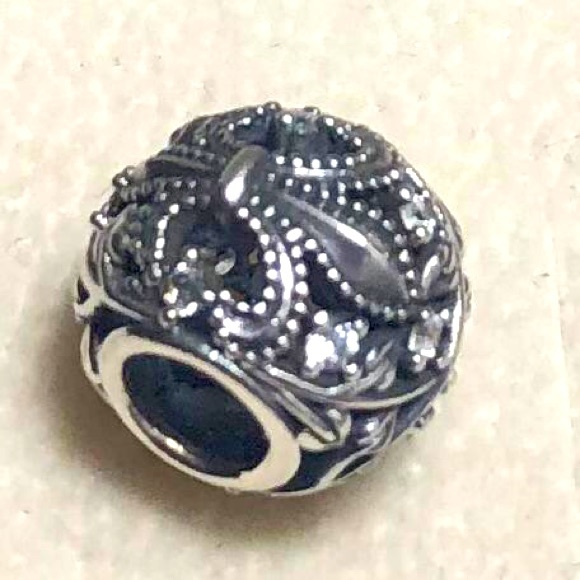 Pandora Sterling Silver 925 Fleur de Lis Openwork Whit Clear CZ  Charm! - Picture 3 of 4